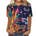 thumbnail image 1 of Fesfesfes Workout Shirts for Women Loose Fit Mardi Gras Women Fashion Casual Printed Short Sleeve Round-Neck Pullover Blouse T-shirt Tops Fashion Tops for Women XL(US:10), 1 of 4