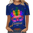 thumbnail image 1 of Fesfesfes Workout Shirts for Women Loose Fit Mardi Gras Women Fashion Casual Printed Short Sleeve Round-Neck Pullover Blouse T-shirt Tops Fashion Tops for Women L(US:8), 1 of 4