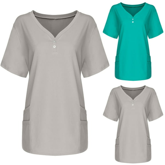 Fesfesfes Workout Shirts Women's Tops Short Sleeve V-Neck Tops Working Solid Color T-Shirt Blouse Tops Yellow Going Out Top L(US:8)