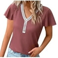 thumbnail image 1 of Fesfesfes Workout Top Fashion Women's Summer V-Neck Button Short Sleeve Solid Casual Pullove Blouses Tops Womens Basic Short Sleeve Tops 12(XXL), 1 of 6