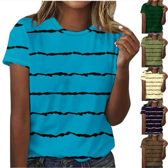 Fesfesfes Workout Top Women's Fashion Printed Short Sleeves Blouse Round Neck Casual Tops 3/4 Sleeve Shirts for Women XL(US:10)