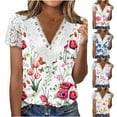 thumbnail image 1 of Fesfesfes Workout Tops for Women Short Sleeve Women Fashion Summer Sexy Printed Regular Women Short Sleeves V Neck Button Top Womens T Shirts Graphic L(US:8), 1 of 6