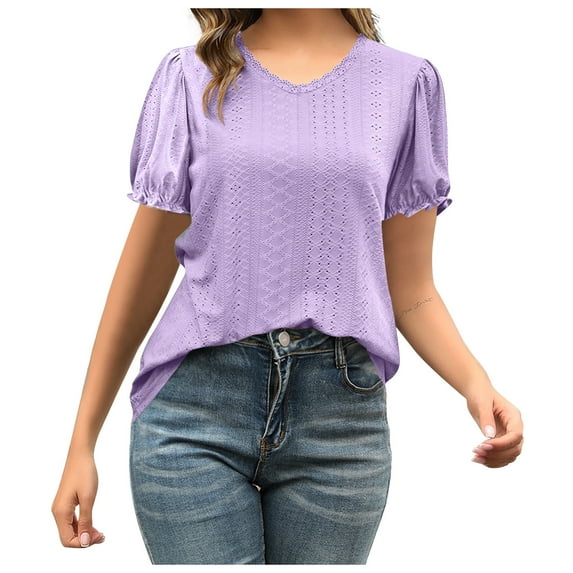 Fesfesfes Workout Tops Women Summer Color Split Joint Curl V Neck Temperament T-shirt T-Shirts for Women 4(S)