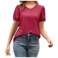 thumbnail image 1 of Fesfesfes Workout Tops Women Summer Color Split Joint Curl V Neck Temperament T-shirt T-Shirts for Women 6(M), 1 of 9