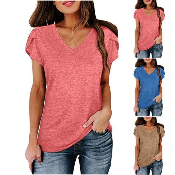 Fesfesfes Workout Tops Women's Summer Vintage Printed Pattern Casual Short Sleeve Tops Blouse Going Out Top S(US:4)