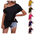 thumbnail image 1 of Fesfesfes Workout Tops for Women Short Sleeve Fashion Ladies Summer Dress Single Shoulder Solid Casual Short Sleeve Tops T Shirt for Women 10(XL), 1 of 8