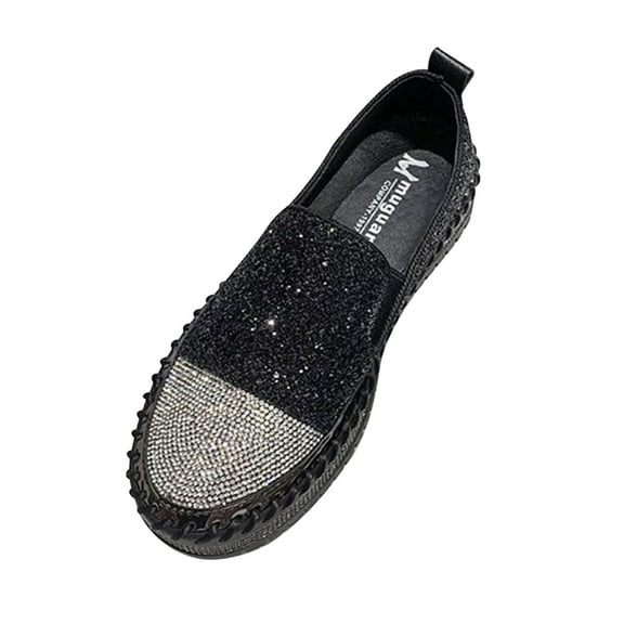 Fesfesfes Workwear Shoes Women Round Toe Fashion Rhinestone Flat Sole Lightweight Shoes One-footed Shoes Casual Shoes 37(6)