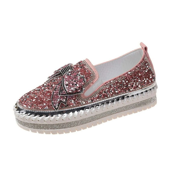 Fesfesfes Workwear Shoes Women Round Toe Plus-size Flat Color-matching Rhinestones Slip-on Loafers 36(5.5)