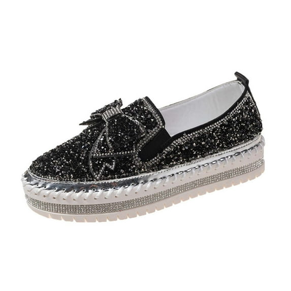 Fesfesfes Workwear Shoes Women Round Toe Plus-size Flat Color-matching Rhinestones Slip-on Loafers 38(6.5)