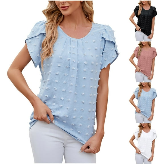 Fesfesfes Yoga Top Tshirts for Women Fashion Print Tops Short Sleeve Shirts Workwear Blouse Funny Round Neck T-Shirt Tops Womens Top 2XL(US:12)