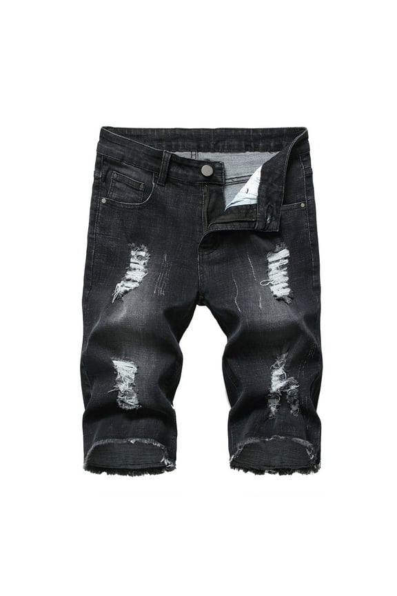 Zipper Elastic Slim Fit Shorts Jeans Mens Casual Denim Shorts Plus Size Wrap Ripped Short Jeans Men's Mid-length Pants