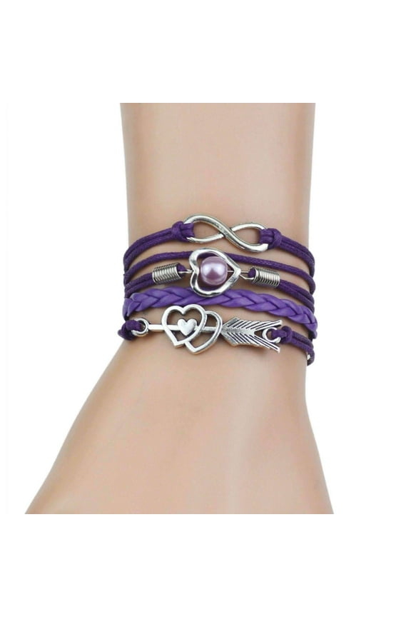 Braided Leather Friendship Bracelet, Hearts & Arrows,7"-9", Bead and Infinity Symbol