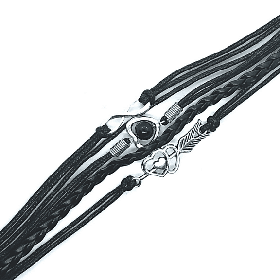 Forever Love Handmade Braided Black Leather Friendship Bracelet For Woman or A Girl- Six Colors To Choose
