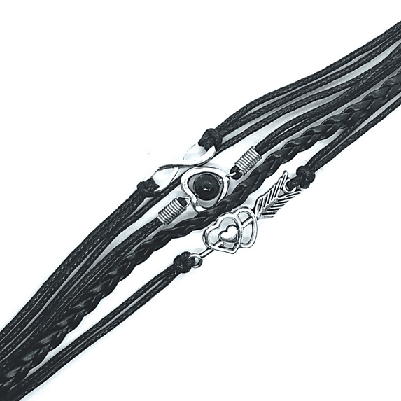 Forever Love Handmade Braided Black Leather Friendship Bracelet For Woman or A Girl- Six Colors To Choose