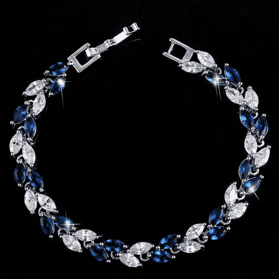 Feshionn IOBI Marquise Leaf Sapphire Blue & White CZ Tennis Bracelet Gift Box Included 13.8 ct. t.w