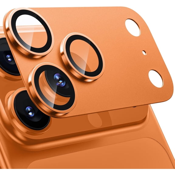Fesign 2 Packs for iPhone 17 Pro Camera Lens Protector - [Military Grade Shatterproof] [Strong Adhesion] Metal Aluminum Alloy Tempered Glass Camera Screen Protector, Orange