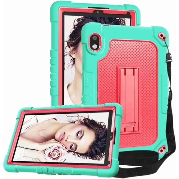 Fesign for 8" Orbic Tab 8 5G Verizon Tablet Case for Orbic Tab 8 5G UW 8 inch Case Cover Built in Shoulder Strap Kickstand Hard Back Hybrid Shockproof Armor Protective Hard Back Case (Green+Pink)