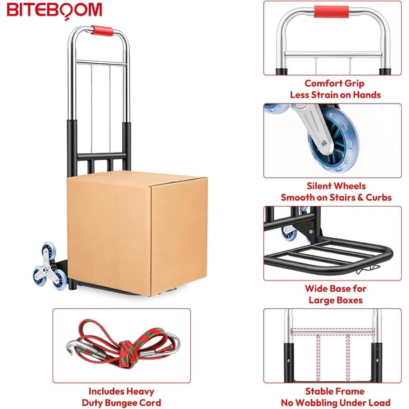 Fesign Heavy Duty Foldable Hand Truck with Stair Climbing Wheels, Portable Folding Dolly Cart for Moving, Travel, Shopping and Office Use
