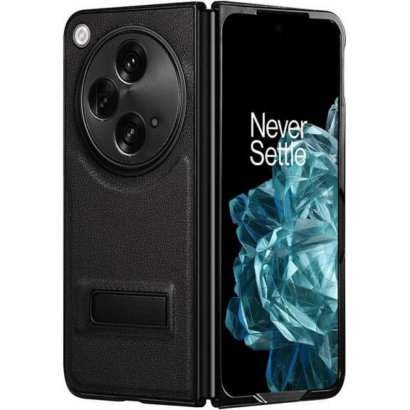Fesign Slim Phone Case for Oneplus Open Oppo Find N3 Case with Kickstand. Oneplus Open Luxury Leather Back Case with Hinge Protection Hard PC Bumper Case for Oneplus Open 2023 (Black)