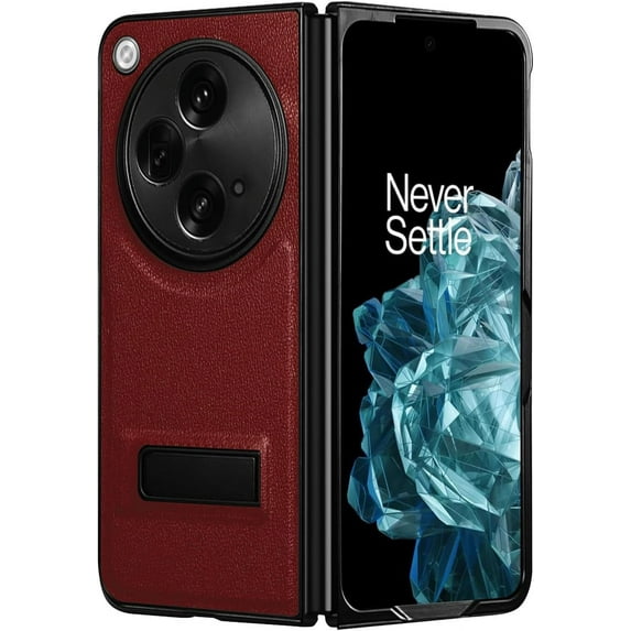 Fesign Slim Phone Case for Oneplus Open Oppo Find N3 Case with Kickstand. Oneplus Open Luxury Leather Back Case with Hinge Protection Hard PC Bumper Case for Oneplus Open 2023 (Red)