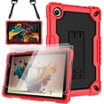 thumbnail image 1 of Fesign for TCL Tab 8V / Tab 8 SE (6048E) Tablet Case Shockproof Case Come with Tempered Glass Screen Protector Kids Friendly Case with Shoulder Strap (Red+Black/2 Pcs), 1 of 6