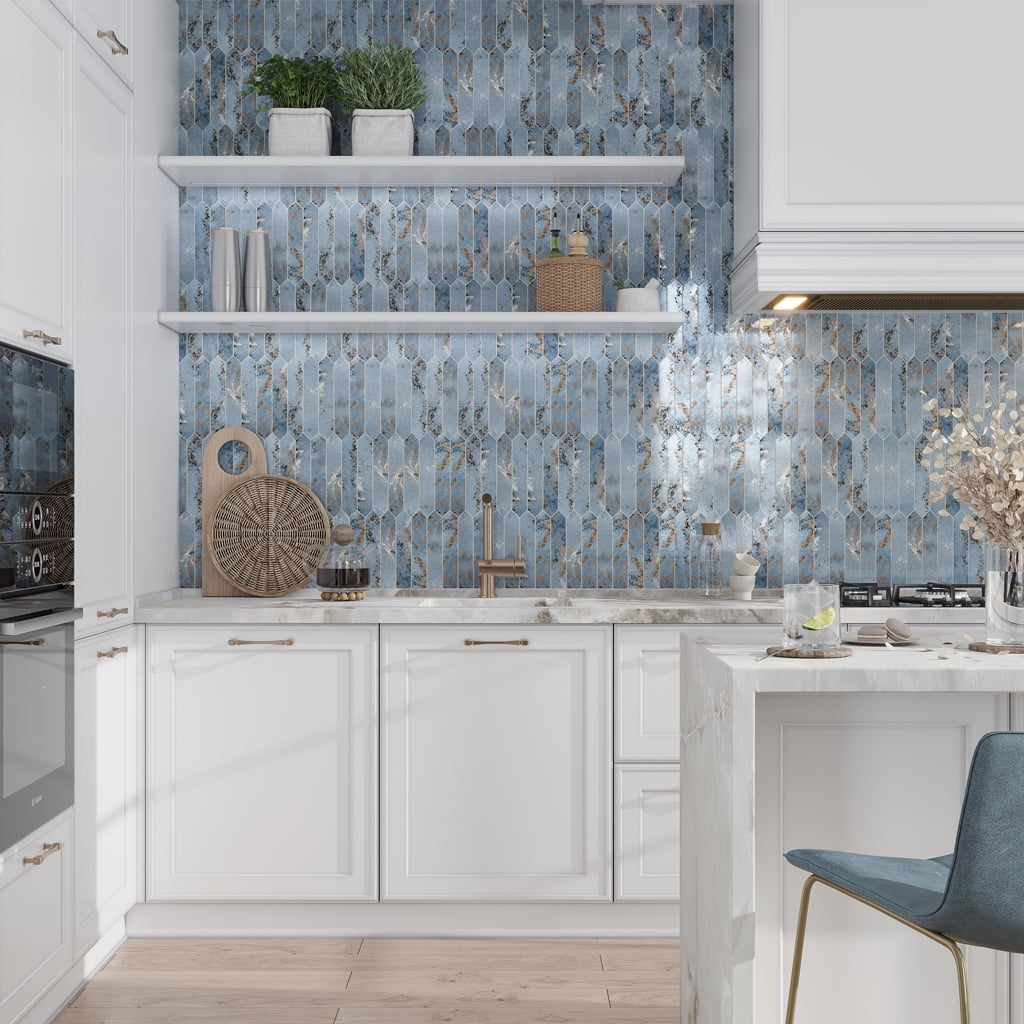 Festa Blue Glossy Ceramic Picket Wall and Floor Tile