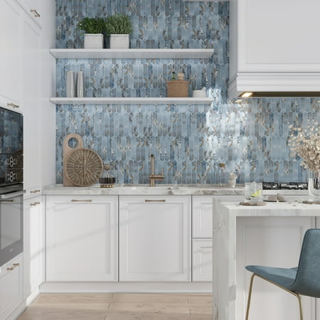 Festa 1.7 in. x 9.6 in. Glossy Blue Ceramic Picket Wall and Floor Tile (2.37 sq. ft./case) (23-pack)