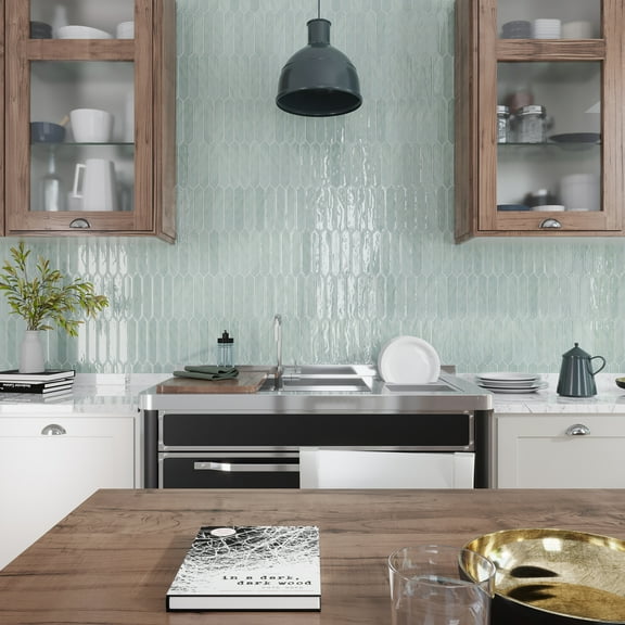 Festa 1.7 in. x 9.6 in. Glossy Green Ceramic Picket Wall and Floor Tile (2.37 sq. ft./case) (23-pack)