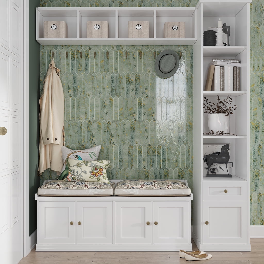 Festa 1.7 in. x 9.6 in. Glossy Green Ceramic Picket Wall and Floor Tile (2.37 sq. ft./case) (23-pack)