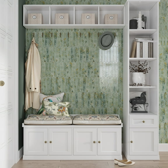 Festa 1.7 in. x 9.6 in. Glossy Green Ceramic Picket Wall and Floor Tile (2.37 sq. ft./case) (23-pack)