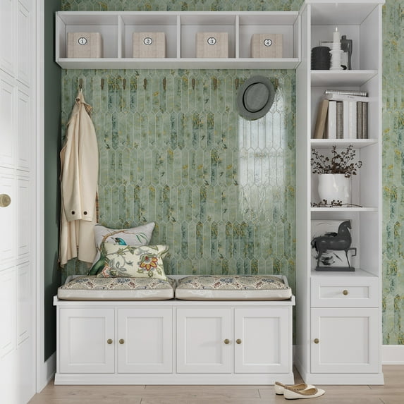 Festa 1.7 in. x 9.6 in. Glossy Green Ceramic Picket Wall and Floor Tile (2.37 sq. ft./case) (23-pack)