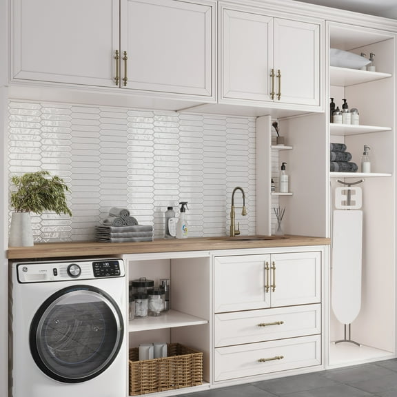 Festa 1.7 in. x 9.6 in. Glossy White Ceramic Picket Wall and Floor Tile (2.37 sq. ft./case) (23-pack)