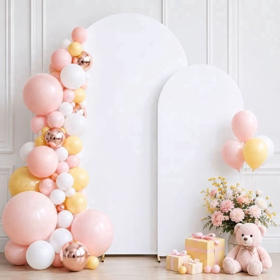 Festapza Polyester Backdrop arch cove 2-Sided (6FT, 6.6FT) Set of 2 for Wedding Party White