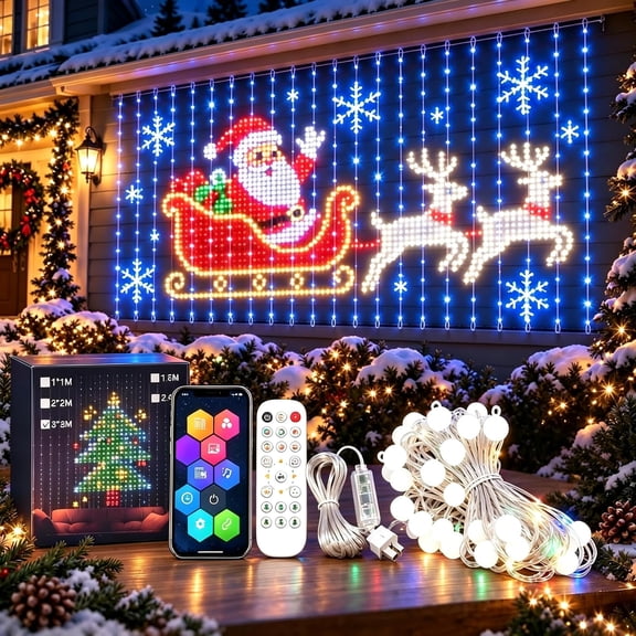 Festilume Smart Curtain Lights, RGB DIY Bluetooth APP Christmas Light Backdrop with Remote