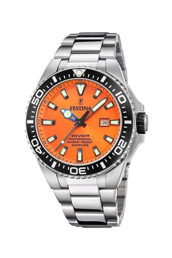 Diver Stainless Steel Orange Dial Quartz F20663-4 200M Men's Watch