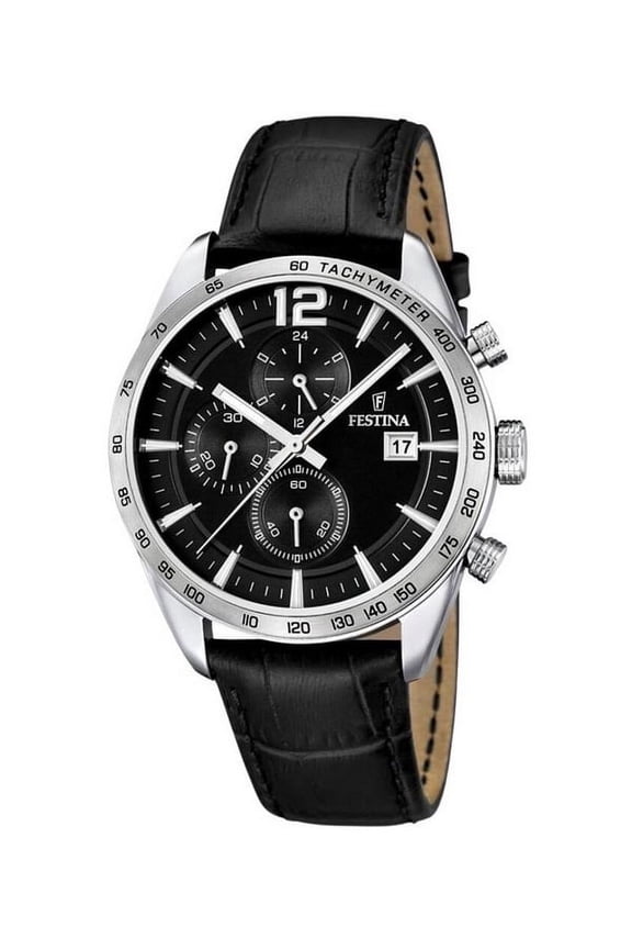 Timeless Chronograph Leather Strap Black Dial Quartz F16760-4 Men's Watch