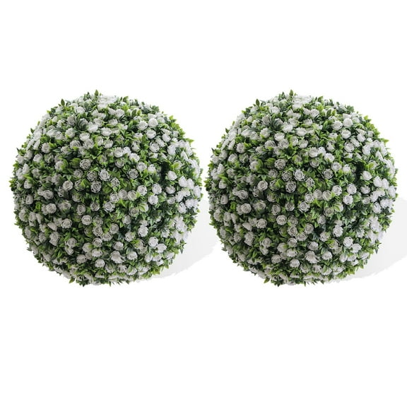 Festisoul 17.7" Artificial Topiary Balls, 2 Packs Large Hanging Faux Topiary Balls for Balcony, Wedding Indoor and Outdoor Decor, White