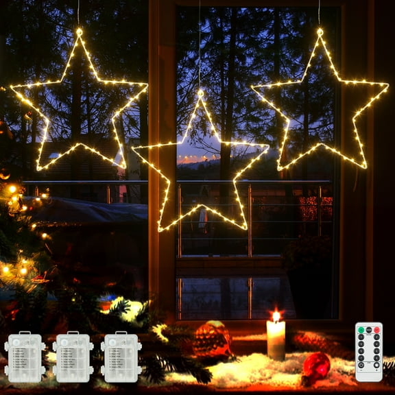 Festisoul 3 Units Star String Light, 60 LED Fairy String Lights with Remote Control Timer for Indoor and Outdoor Use, Christmas Tree, Parties, Holidays Decoration