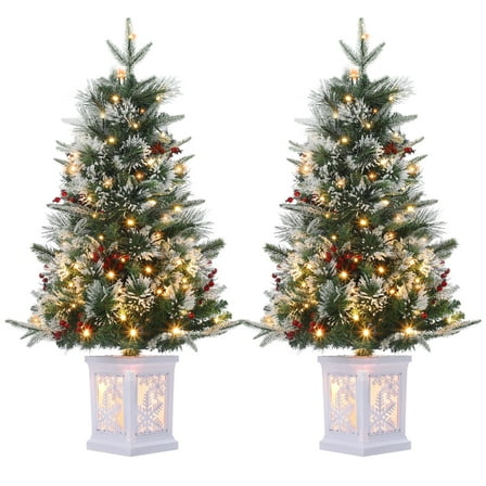 Festisoul 3ft Prelit Artificial Christmas Tree, 2Packs Flocked Tabletop Christmas Tree with 78 Warm White LED Lights 8 Modes & Timer for Home Office Christmas Decoration