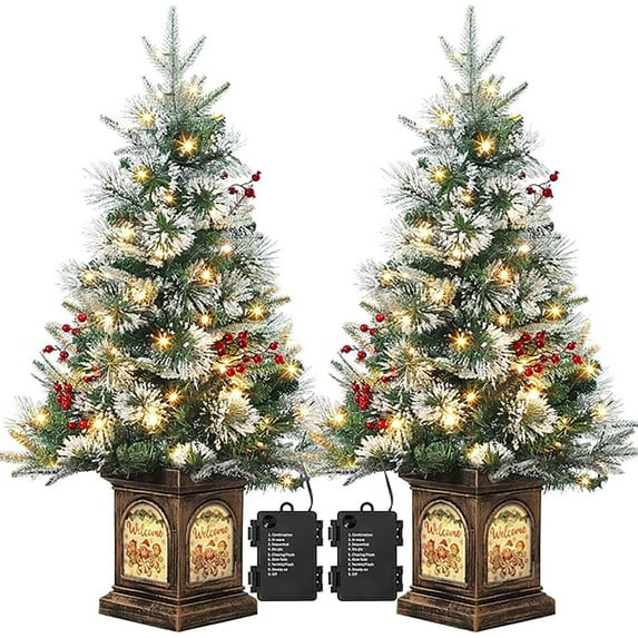 Festisoul 3ft Prelit Artificial Christmas Tree, 2Packs Flocked Tabletop Christmas Tree with 78 Warm White LED Lights 8 Modes & Timer for Home Office Christmas Decoration