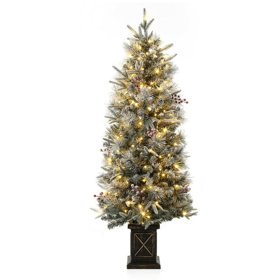 Festisoul 4.5 FT Pre-Lit Flocked Christmas Tree w/ 200 LED Lights 8 Modes Small Xmas Tree for Indoor & Outdoor Christmas Decor
