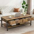 thumbnail image 1 of Festisoul 41" Farmhouse Rustic Wood Coffee Table with 2 Drawers and Open Storage Shelf, Wooden Center Table for Living Room, Vintage Brown, 1 of 9