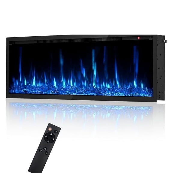 Festisoul 50'' Electric Fireplace, 750/1500W Fireplace Heater with Remote Control Recessed and Wall Mounted, Adjustable Flame Color & Brightness, Timer, Black