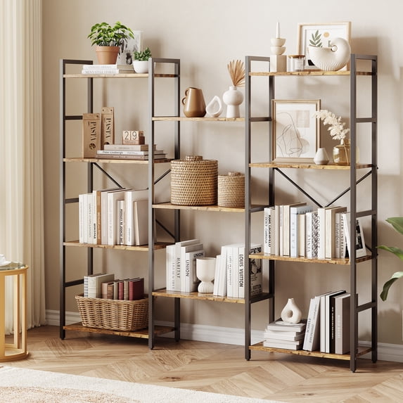 Festisoul 54" 4-Tier Bookshelf, Industrial Metal Frame Bookcase with Adjustable Storage Open Shelves for Home, Office, Brown
