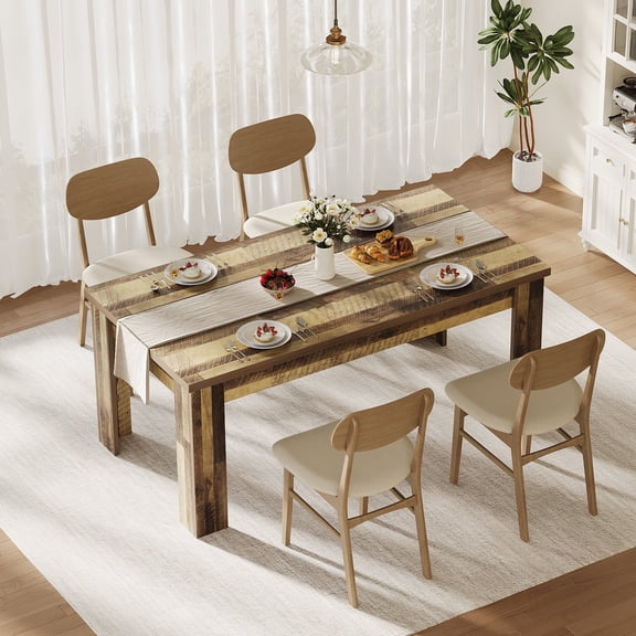 Festisoul 63" Farmhouse and Large Tabletop Outdoor Dining Table, Retro Brown