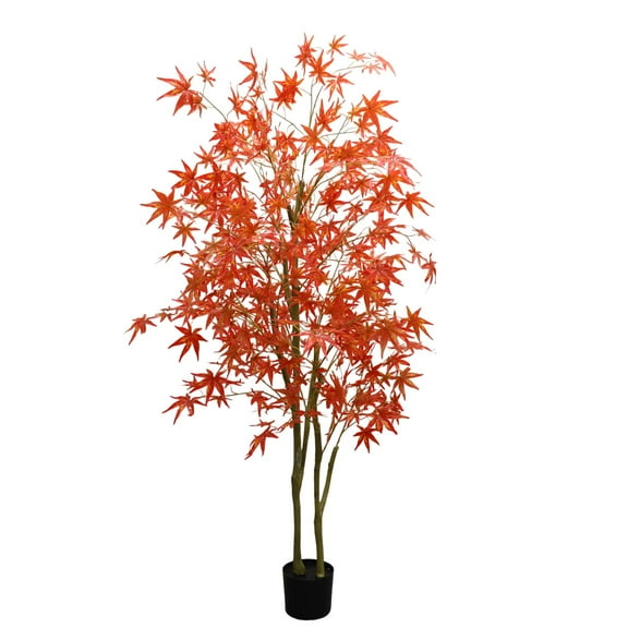 Festisoul 6ft Artificial Maple Tree, Fall Decor Large Faux Tree Soft Silk Autumn Maple Decorative Plant with Plastic Pot for Party Home Living Room Decoration Thanksgiving Harvest