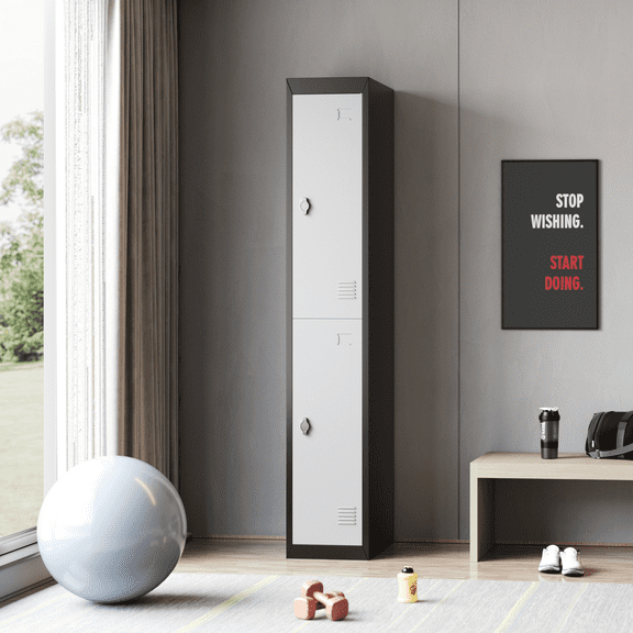 Festisoul 71'' Metal Storage Locker, Slim 2-Door Steel Cabinet with Lockable Door and Shelf, Employee Locker for Office, School, Gym
