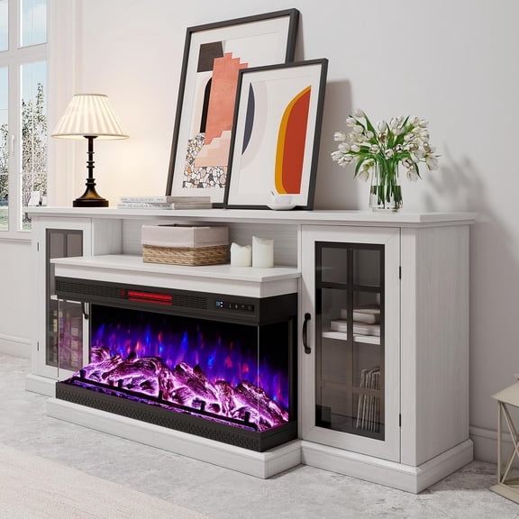 Festisoul 75'' TV Stand with 40'' 3-Sided Glass 750W/1500W Electric Fireplace 12-Color LED Flame and 5 Brightness Modes