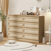 Festisoul 8 Drawers Combo Dresser for Bedroom, Modern Natural Chest of Drawer, 47'' Farmhouse Accent Furniture for Living Room, Entryway, Brown