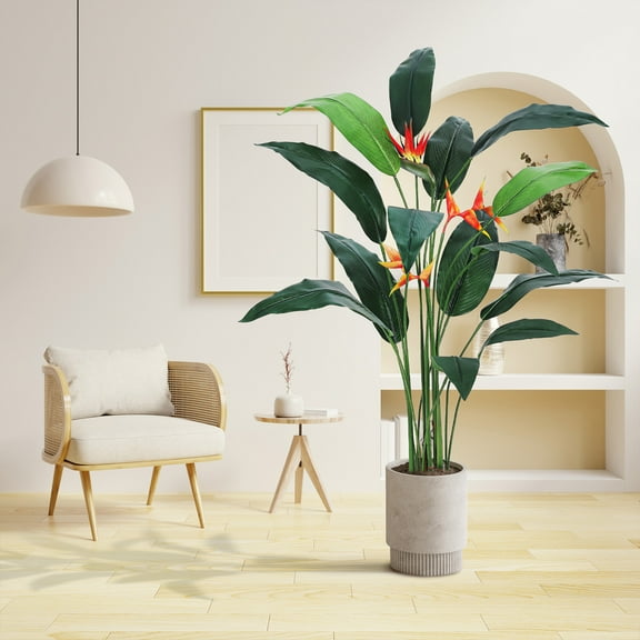 Festisoul Artificial Tree 2 Pack 7 ft Fake Bird of Paradise Tree with Flowers Fake Palm Tree for Indoor Outdoor Modern Decor Faux Plants for Home Office Decor